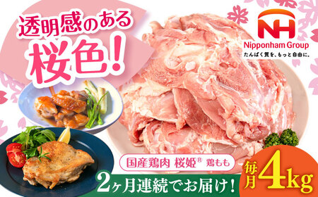 【全2回定期便】桜姫 鶏もも 計4kg（2kg×2パック）【東日本フード株式会社】 国産 鶏 とり肉 もも もも肉 鶏もも 冷凍 北海道 [AXBM030]