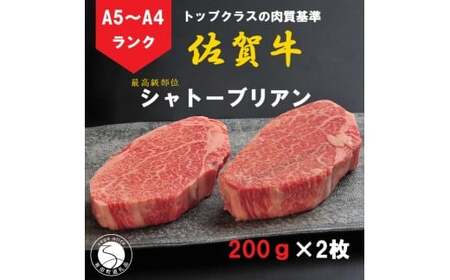 佐賀牛 シャトーブリアン（200g×2枚）【陶窯みかわや】最高級 希少部位 A5 A4 黒毛和牛 厳選 ブランド牛 霜降り お肉の女王 400g ステーキ 110000円 11万円 N110-1