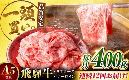 【12回定期便】飛騨牛サーロイン・リブロース 400g×1パック すき焼きしゃぶしゃぶ用肉 [AVBO023]