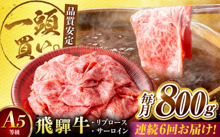 【6回定期便】飛騨牛サーロイン・リブロース 800g(400g×2パック) すき焼きしゃぶしゃぶ用肉 [AVBO025]