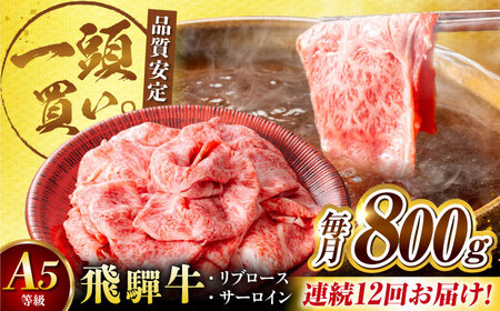 【12回定期便】飛騨牛サーロイン・リブロース 800g(400g×2パック) すき焼きしゃぶしゃぶ用肉 [AVBO026]