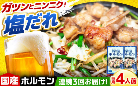 【3回定期便】岐阜県産豚もつの鉄板焼き「元祖みたけとんちゃん」豚塩味（4人前）[AVAA058]豚肉 定期