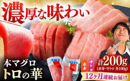 【全12回定期便】対馬産 本マグロ 200g（赤身100g、中トロ100g） ≪対馬市≫【桐谷商店】 トロの華 対馬 新鮮 マグロ 赤身 トロ 鮪 刺身[WAQ062]
