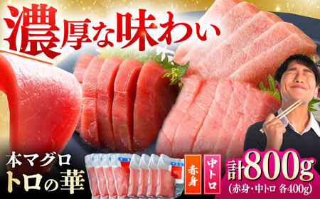対馬産 本マグロ 800g（赤身400g、中トロ400g） ≪対馬市≫【桐谷商店】 トロの華 対馬 新鮮 マグロ 赤身 トロ 鮪 刺身[WAQ071]