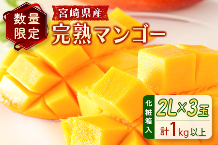 ＜数量限定＞宮崎県産 完熟マンゴー2L×3玉（計1kg以上）※2026年4月下旬配送開始 化粧箱入 フルーツ くだもの【D147】