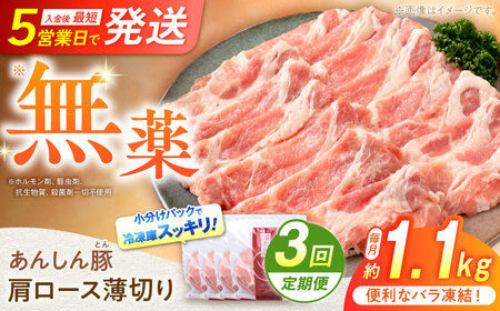 【3回定期便】《バラ凍結》肩ロース薄切り 1.1kg 豚肉 白川町 / 藤井ファーム[AWAF046]