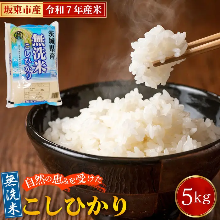 令和7年産　無洗米こしひかり5kg【坂東市産】 ／ 令和7年 新米 米 お米 こめ コメ 無洗米 精米 白米 ご飯 国産米 5kg 5キロ コシヒカリ こしひかり 甘み 粘り 香り ツヤ おすすめ 人気 おいしい 便利 時短 手軽 手間なし 洗わず炊ける お取り寄せ 産地直送 産直 坂東市産 茨城県産 茨城産 茨城県 特産品 No.862