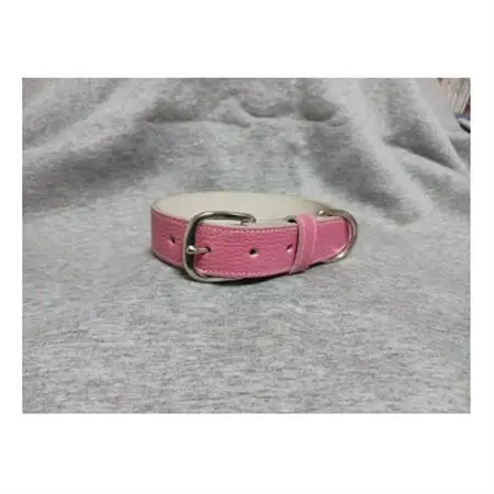ペット用品(首輪) 牛革シボ型押しラメカラー・ピンク首輪#24【1657321】