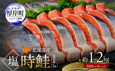 北海道産 塩時鮭 姿切身 1尾 約1.2kg （300g×4パック）【ぎょれん道東食品】 [ 鮭 さけ 時鮭 切り身 焼き鮭 貴重 焼き魚 魚 魚介類 サケ ] 