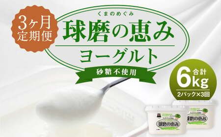 【3ヶ月定期便】球磨の恵 ヨーグルト 砂糖不使用 1kg×2パック×3回 合計6kg