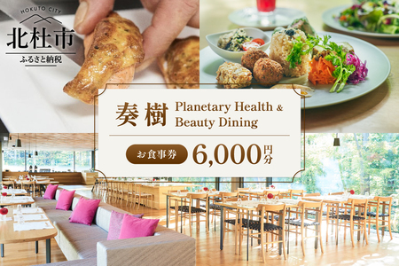 「奏樹 Planetary Health & Beauty Dining」食事券【6,000円分】 チケット 八ヶ岳 自社農園 オーガニック 栽培期間中農薬・化学肥料不使用 アルソア 女神の森 山梨県 北杜市 [h348]