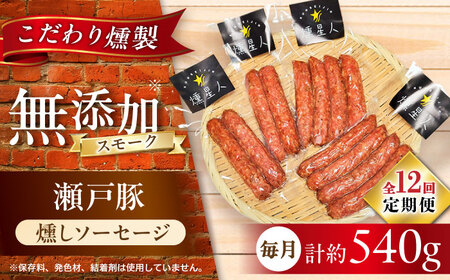 【全12回定期便】燻しソーセージ 12本 / 燻製 豚肉 スモーク おつまみ / 瀬戸市 / 天佑[BBBZ025]