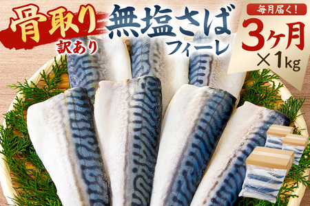 【定期便】【訳あり】骨取り無塩さばフィーレ1kg（1kg×1袋）【3か月連続お届け】 mi0012-0154
