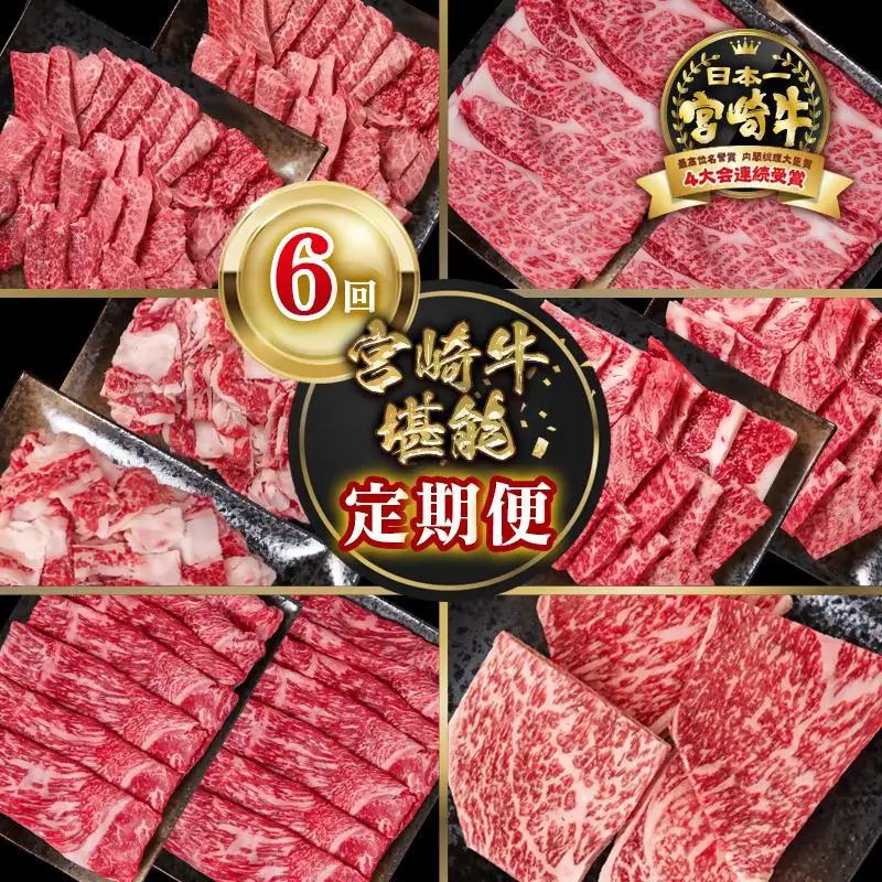 【定期便】宮崎牛 6回定期便 小分け ブランド牛 A４～A5等級 内閣総理大臣賞4連覇＜58-47a＞焼き肉 すき焼き 牛肉 最高級黒毛和牛