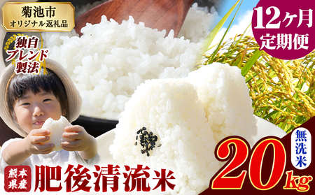 【12ヶ月定期便】熊本県産 肥後清流米 無洗米 20kg ブレンド米《お申込み翌月から出荷》 熊本県産 ふるさと納税 精米 米 こめ ふるさとのうぜい コメ お米 おこめ