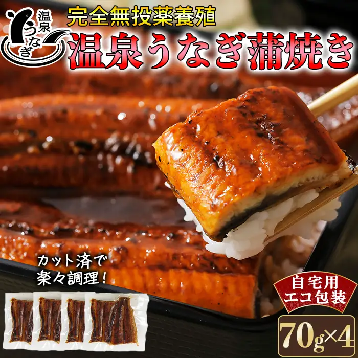 国産 温泉うなぎ 蒲焼 カット 70g×4 自宅用 エコ 包装【大分水産】 うなぎ 完全無投薬 九州 大分県 うな丼 うな重 冷凍 鰻 受賞 食べきり 個包装 小分け スタミナ 夏バテ ＜104-063＞