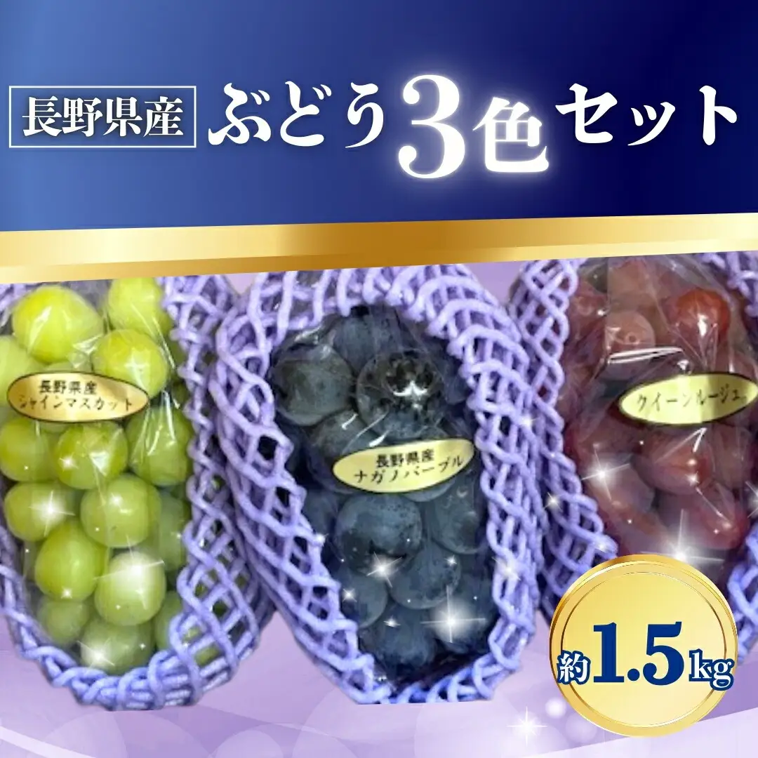 【2026年先行予約】ぶどう 3色セット(シャインマスカット/ナガノパープル/クイーンルージュ®) 約1.5kg｜ ぶどう