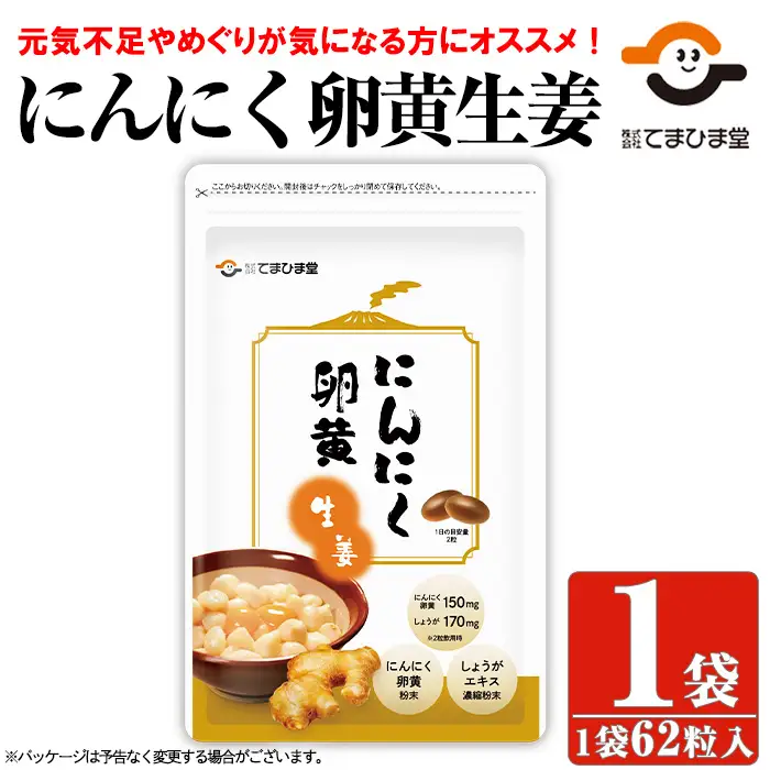 No.1293 てまひま にんにく卵黄生姜(1袋 62粒入り)  鹿児島 日置市 ニンニク 健康食品 栄養 元気 カプセル 安全安心 生姜 サプリ サプリメント 定期便 頒布会 【てまひま堂】