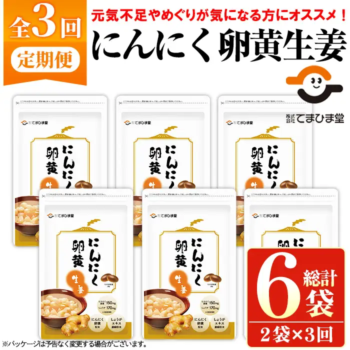 No.1285-A てまひま にんにく卵黄生姜(1袋 62粒入り・2袋×3回)  鹿児島 日置市 ニンニク 健康食品 栄養 元気 カプセル 安全安心 生姜 サプリ サプリメント 定期便 頒布会 【てまひま堂】