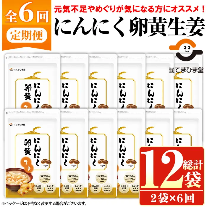 No.1285-B てまひま にんにく卵黄生姜(1袋 62粒入り・2袋×6回)  鹿児島 日置市 ニンニク 健康食品 栄養 元気 カプセル 安全安心 生姜 サプリ サプリメント 定期便 頒布会 【てまひま堂】
