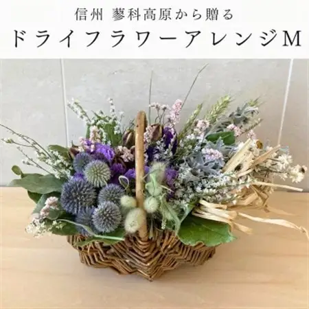 信州八ヶ岳の麓から贈るドライフラワーアレンジメントM(パープル)【1662052】