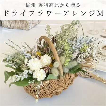信州八ヶ岳の麓から贈るドライフラワーアレンジメントM(イエロー)【1662053】