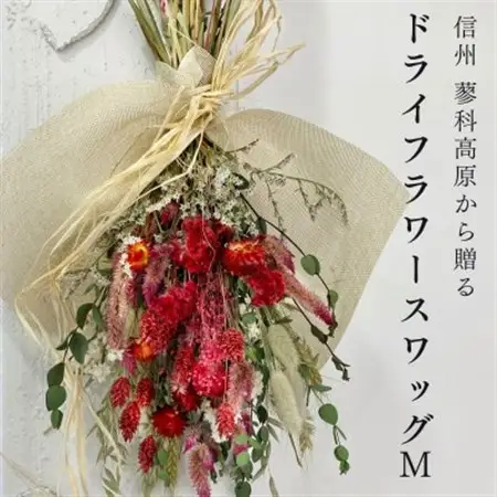 信州八ヶ岳の麓から贈るドライフラワースワッグ M(レッド)【1662282】