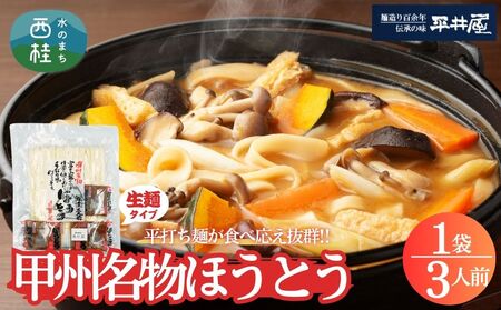 [訳あり]甲州名物ほうとう3人前 (3人前平袋×1パック） 富士山麓の水で練り上げたおいしいほうとう ／ セット 味噌煮込み 郷土料理 山梨県 特産品 名物【n0627-01_hir】