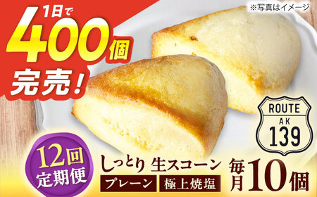 【全12回定期便】【卵不使用！】生スコーン プレーン・極上焼塩 2種10個セット[QBZ008]