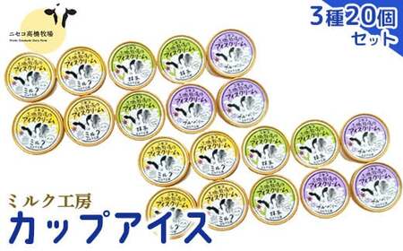ニセコ高橋牧場ミルク工房　カップアイス3種20個入りセット【0311501】