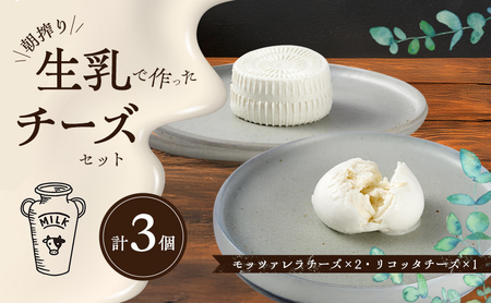 朝搾り 生乳で作った チーズ＆ピザワークス モッツァレラチーズ 2個 リコッタチーズ 1個 セット チーズ フレッシュチーズ 生乳 チーズセット 詰め合わせ 淡路島 洲本市