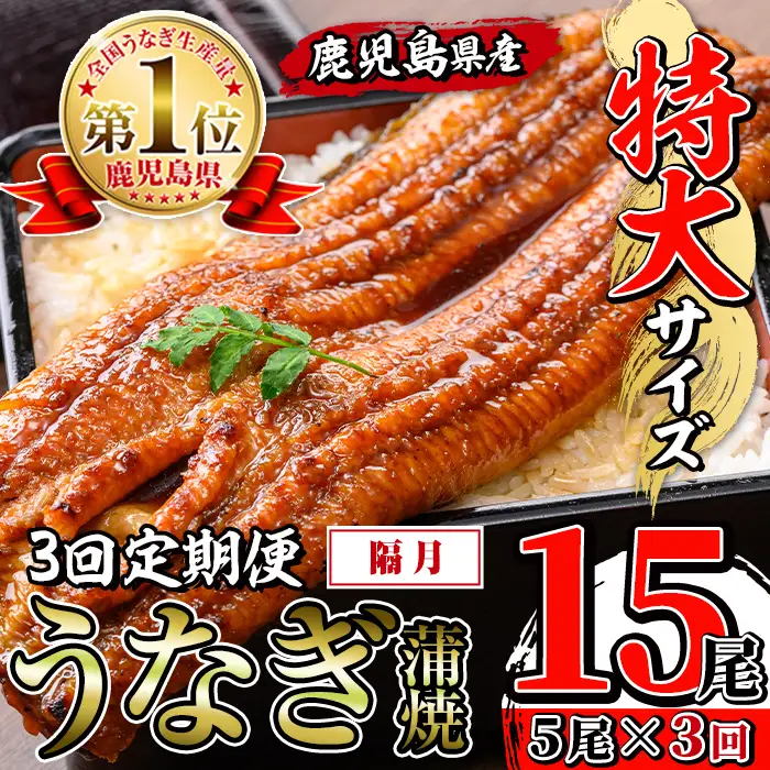 【3回定期便(隔月)】鹿児島県産 うなぎ蒲焼 特大 サイズ 5尾セット ＜（約220g×5・計約1100g）×全3回＞ 【薩摩川内鰻】 i1176-B