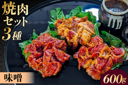 焼肉セット 3種 （味噌）【195017】 味付け 味噌 簡単 600g BBQ バーベキュー 牛モモ 牛カルビ 牛ウデ 小分け 冷凍保存