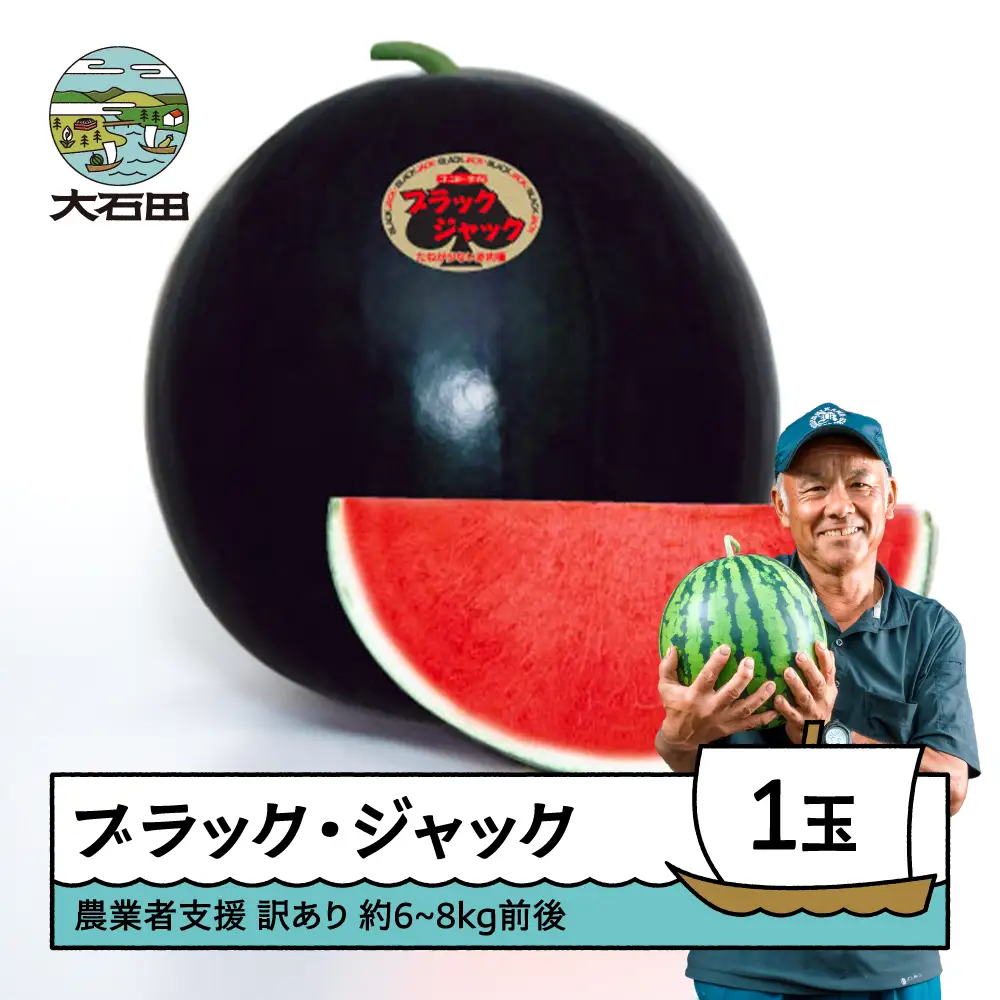 大玉すいか ブラックジャック 訳あり 約6~8kg前後×1玉 令和8年産 山形県産 gt-suwbj