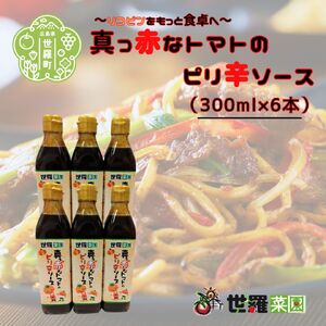 真っ赤なトマトのピリ辛ソース（300ml×6本）調味料 焼きそば お好み焼き 揚げ物 オムレツ 旨辛 パスタ ピザ トマト とまと 広島 世羅 まとめ買い A007-04