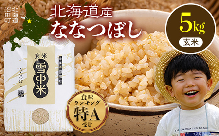 令和7年産 特Aランク米 ななつぼし 玄米 5kg（5kg×1袋）【7月発送】 雪冷気 籾貯蔵 雪中米 北海道 nr-1133
