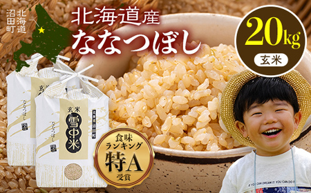 令和7年産 特Aランク米 ななつぼし 玄米 20kg（10kg×2袋）【8月発送】 雪冷気 籾貯蔵 雪中米 北海道 nr-1274