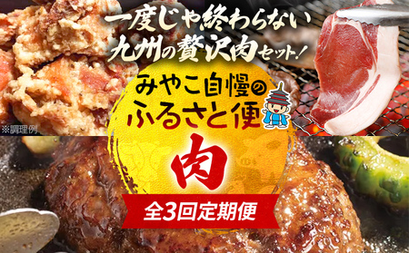 定期便 肉 全3回 みやこ自慢のふるさと便・肉 毎月 定期便 猪肉 ハンバーグ はかた地どり ジビエ BBQ 焼肉 地鶏 キャンプ 黒毛和牛 惣菜 晩御飯 晩ご飯 宮崎牛 食べ比べ 福岡県 福岡 九州 グルメ お取り寄せ