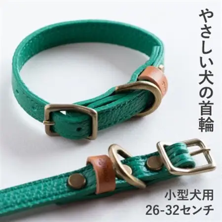首輪 本革 イタリアンレザー グリーン 小型犬用 (26-32センチ)ペット用品【dc-01ss】【1663095】