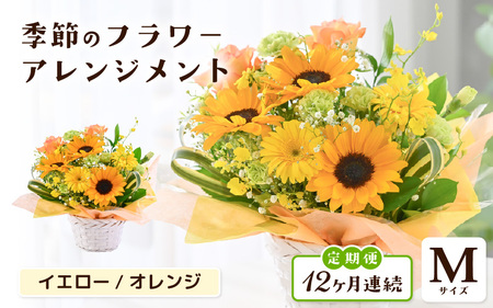 定期便 ≪12ヶ月連続お届け≫ 選べるカラー 季節のフラワーアレンジメント M (イエロー・オレンジ) 【お花 フラワー アレジメント 花束 ギフト 生花 プレゼント 花束 花 記念日 敬老の日 お祝い】 [L-20701_02] 