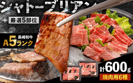 【お中元対応可】〈シャトーブリアン入り〉希少部位 焼肉 6種食べ比べセット 600g(各100g) / シャトー サーロイン カルビ モモ ロースザブトン ミスジ トモサンカク イチボ ランプ 長崎和牛 国産 牛肉 和牛 a5 焼肉 やきにく 焼き肉用 セット / 諫早市 / 野中精肉店[AHCW146]