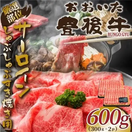 【毎月定期便】厳選部位おおいた豊後牛サーロインしゃぶすき焼き用600g 300g×2(日出町)全3回【配送不可地域：離島】【4074193】