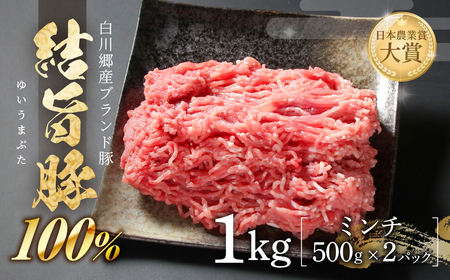 結旨豚 ミンチ 500g × 2パック(1kg) 冷凍真空パック | 肉 お肉 豚肉 国産 鍋 お鍋 白川郷 岐阜県 白川村 ブランド豚 人気 おすすめ ギフト 10000円 1万 飛騨高山ミート [MS032]