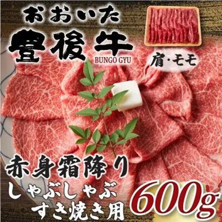 【毎月定期便】訳ありおおいた豊後牛赤身霜降りしゃぶしゃぶすき焼き用 肩・モモ600g(日出町)全3回【配送不可地域：離島】【4074273】