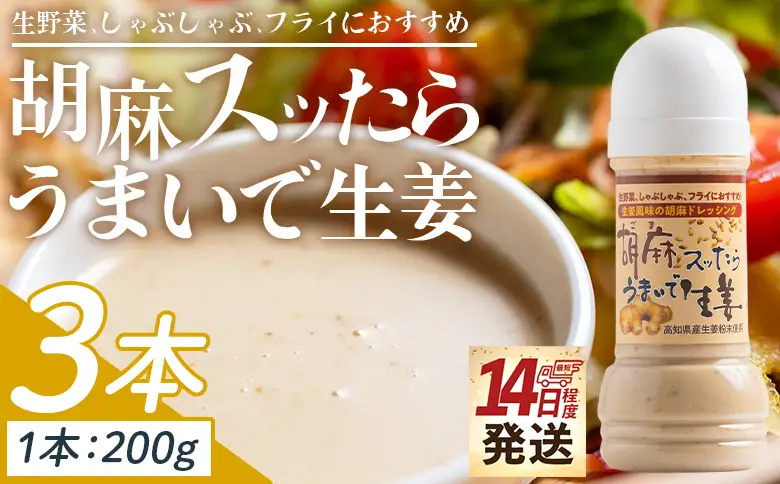【ドレッシング】胡麻スッたらうまいで生姜 3本セット(200ml×3) ごまドレッシング kc-0004
