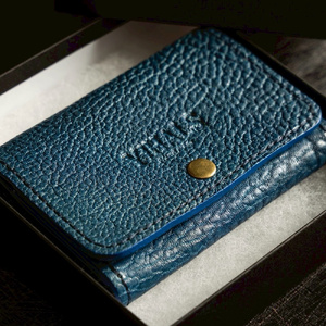 YIHALS ハンドメイド 鹿革 名刺入れ ネイビーブルー《靴屋が手掛ける革製品》 [0633]