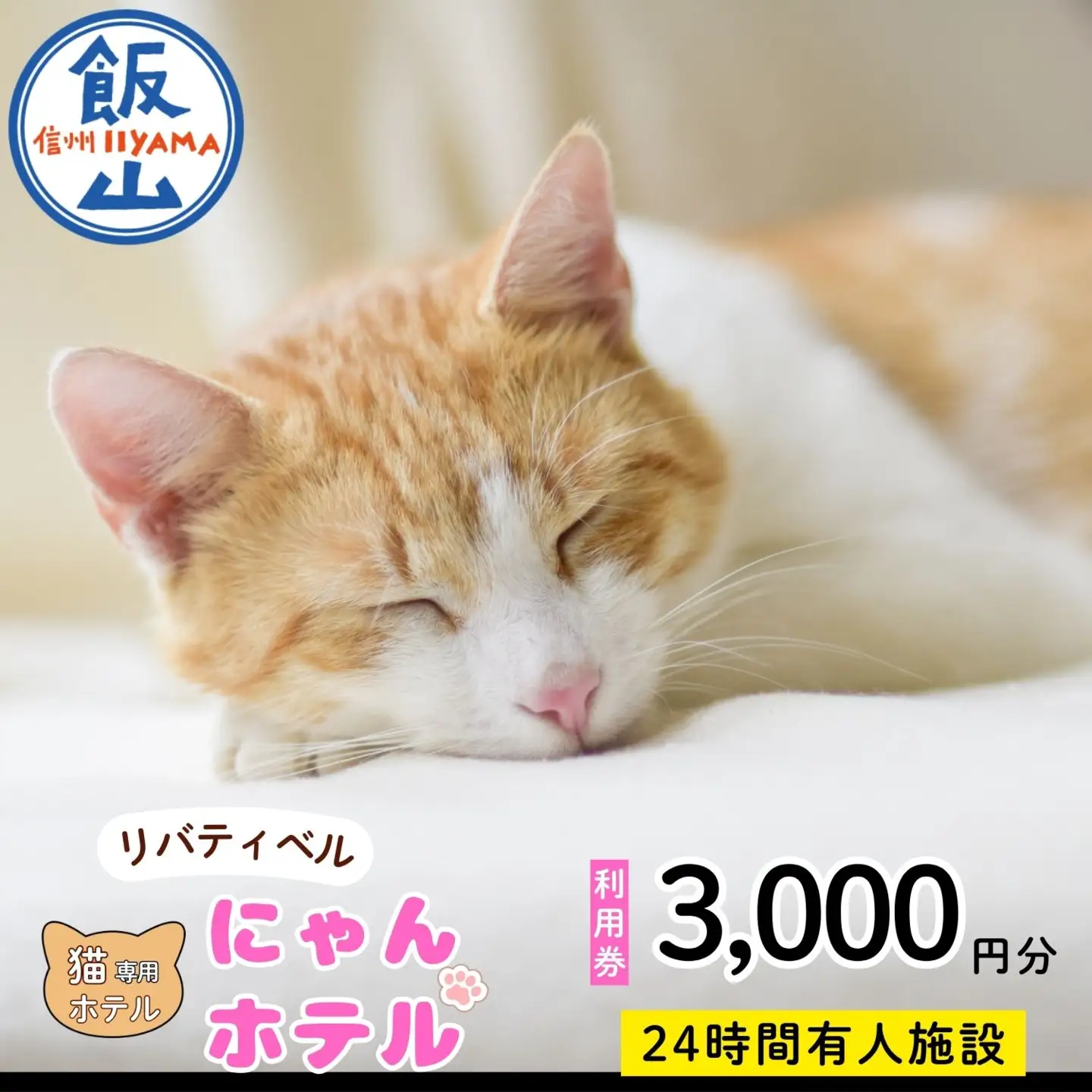 【長野県飯山市】にゃんほてる（猫専用ペットホテル） リバティベル 利用券3,000円分（T-17） 