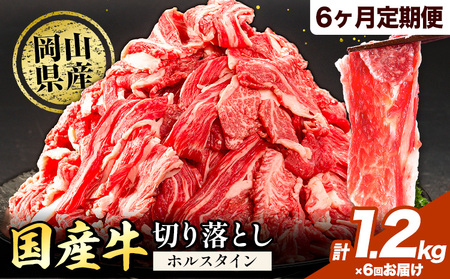 【6ヶ月定期便】牛肉 肉 国産牛 切り落とし ホルスタイン 大容量 小分け 1.2kg(300g×4)