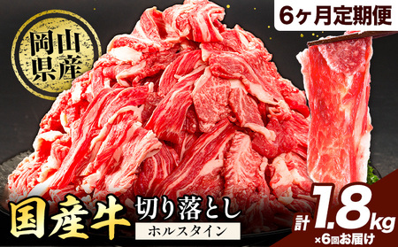 【6ヶ月定期便】牛肉 肉 国産牛 切り落とし ホルスタイン 大容量 小分け 1.8kg(300g×6)