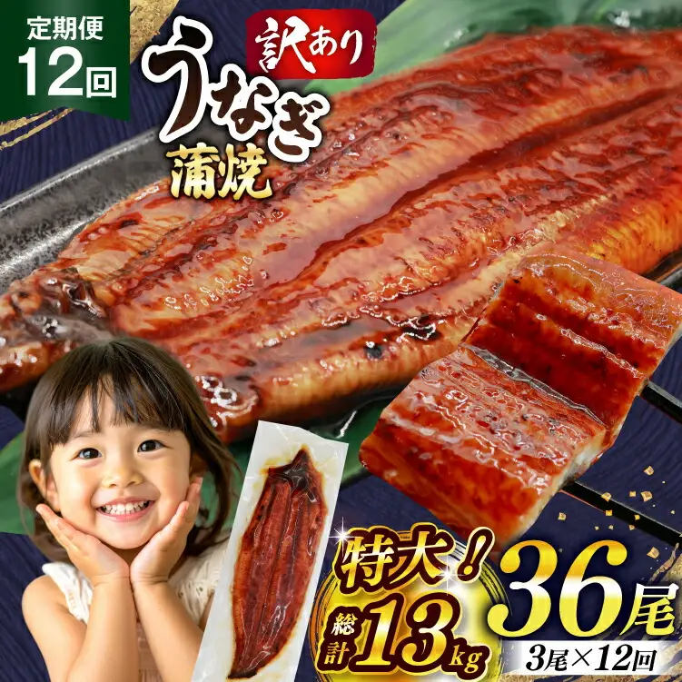 【定期便12回】うなぎ 蒲焼 特大 訳あり 3尾 [um40bak830017] うなぎ